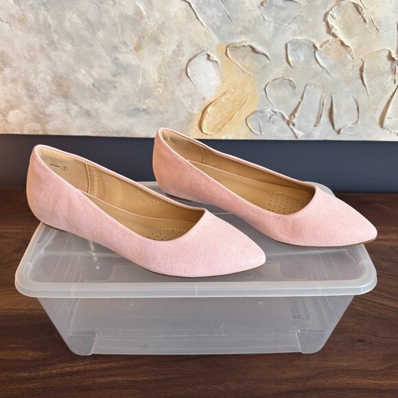 NWOT | Dream Pairs | Jillian | Low Wedge Flats | Size 7 | Pink Suede - Picture 1 of 8